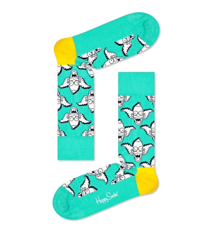 Happy Socks Daily Sock Crew The Simpsons Krusty The Clown (Organic Cotton) mint green - 1 Pair